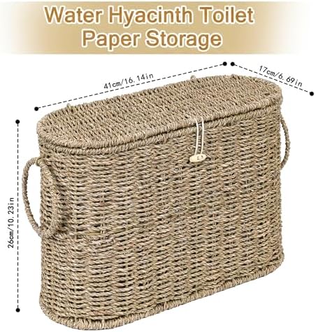 efluky Toilet Paper Storage Basket, Seagrass Slim Toilet Paper Holder with Lid- Holds Up to 9 Mega Rolls, Home Bathroom Decor Organizer