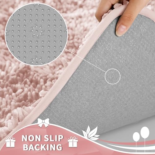 Yimobra Toilet Rugs U Shaped Washable, Extra Thick Soft Absorbent Chenille Contour Bathroom Rugs for Toilet 24x20 Inch, Quick Dry Non Slip Toilet Mat for Bath Floor, Pink