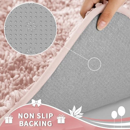 Yimobra Toilet Rugs U Shaped Washable, Extra Thick Soft Absorbent Chenille Contour Bathroom Rugs for Toilet 24x20 Inch, Quick Dry Non Slip Toilet Mat for Bath Floor, Pink