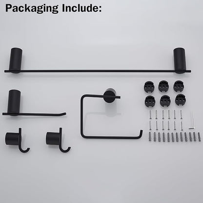 RANDOM Matte Black Bathroom Hardware Set 5 Pieces Include 24 inch Towel Bar Towel Ring Toilet Paper Holder Towel Hook for Bathroom,SUS304 Stainless Steel.RD96068S-5MB-2