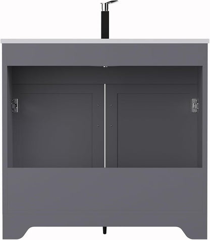 36 Inch Bathroom Vanity, Wooden Double Door Bathroom Storage Cabinet, Freestanding Modern Sink Cabinet Vanity Without Sink (Grey No Sink, 36")