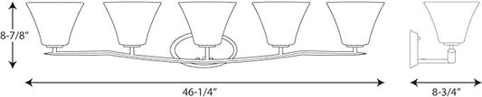 Progress Lighting P2016-20W Bravo Collection Etched Glass Modern Bath Vanity Light, 5-Light, Antique Bronze
