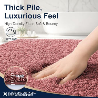 OLANLY Microfiber Large Bathroom Rugs 59x35, Ultra Soft Bath Mat, Deep Rose