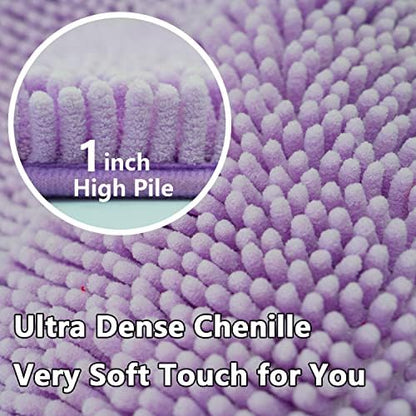 Bathroom Rugs Chenille 3-Piece Extra Soft and Absorbent Shag Bathroom Rugs, Machine Wash Mat, Strong PVC Non-Slip Underside, Plush Carpet Mats, Lavender