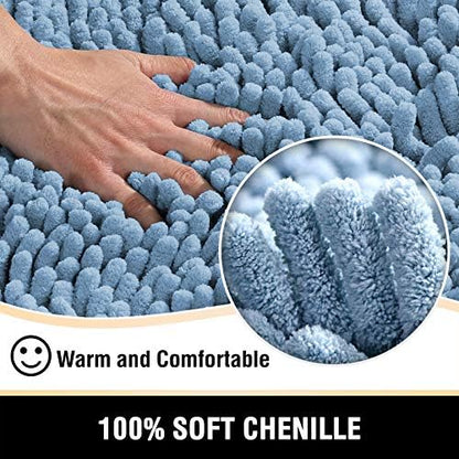 H.VERSAILTEX Bath Mat, Non Slip Luxury Chenille Bathroom Rugs, Extra Soft Absorbent Shaggy Bath Mat Rugs, Washable Fast Dry, 2 Piece (Cool Blue, 24" x 36"/20" x 32")