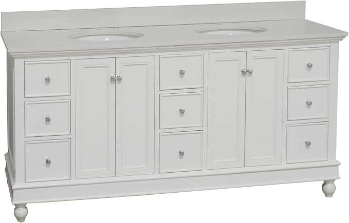 Bella 72-inch Double Bathroom Vanity (Quartz/White): Includes White Cabinet with Stunning Quartz Countertop and White Ceramic Sinks
