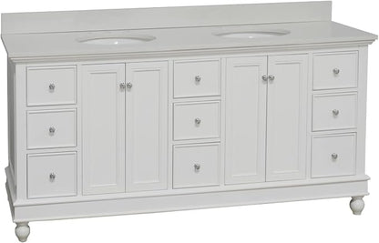 Bella 72-inch Double Bathroom Vanity (Quartz/White): Includes White Cabinet with Stunning Quartz Countertop and White Ceramic Sinks