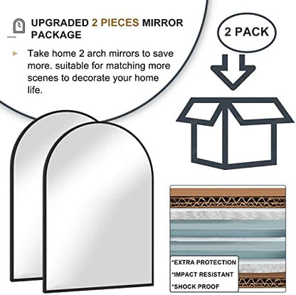 Wall Mounted Mirror, Arched Wall Mirror for Bathroom, 20"x30" Arch Bathroom Mirror with Metal Frame, 2 Piece Gold Vanity Mirror Decor for Bedroom, Entryway, Living Room