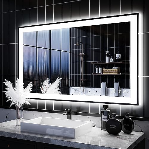ISKM 40x24 Framed LED Bathroom Mirror, Dimmable Front & Backlit, Anti-Fog