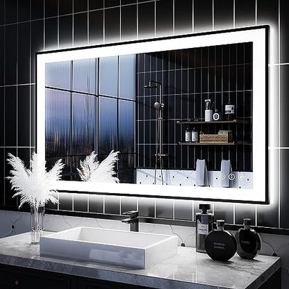 ISKM 40x24 Framed LED Bathroom Mirror, Dimmable Front & Backlit, Anti-Fog
