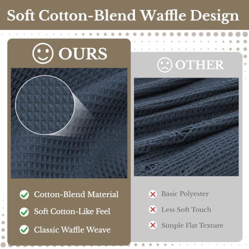 LXBNI Blue Waffle Shower Curtain, Cotton Blend with Metal Hooks, 72x72