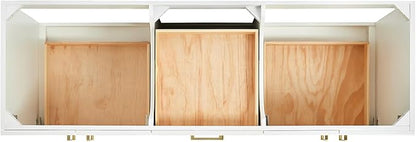 ARIEL Taylor 66-inch Bathroom Vanity with Sink,Solid Wood, 1.5-inch Carrara White Quartz Countertop & Backsplash, Double Rectangular Porcelain Sink, 4 Soft Closing Doors, 5 Dovetail Drawers, White