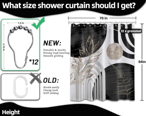 Black and White Extra Long Shower Curtain, Tall 72X84 in, Mid Century
