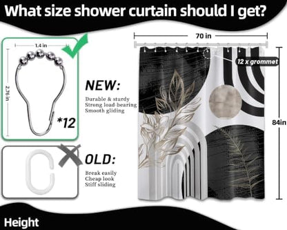 Black and White Extra Long Shower Curtain, Tall 72X84 in, Mid Century