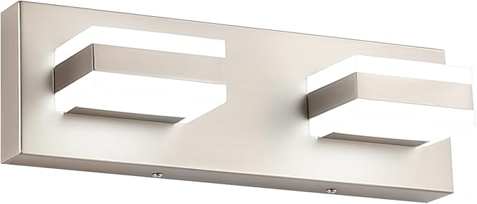 SOLFART 2 Light Brushed Nickel Vanity Lights for Bathroom Above Mirror, Modern Light Led Lighting Fixture, 14 Inch Nickel Bathroom Lighting Fixture Cool Light