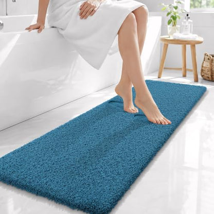 OLANLY Microfiber Bathroom Runner Rugs 59x20, Soft Bath Mat, Peacock Blue
