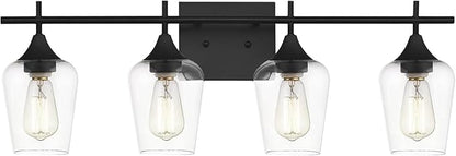 4-Light Bathroom Vanity Lights Over Mirror, 24 Inch Black Vanity Light for Bathroom, Modern Bath Wall Sconce Lighting with Clear Glass, WL9167-4B