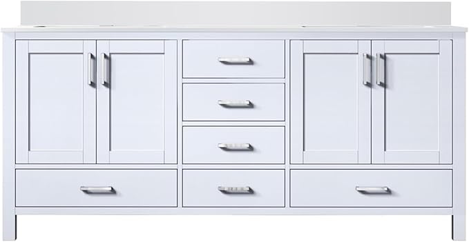Jacques 72 in. W x 22 in. D White Double Bath Vanity and White Quartz Top