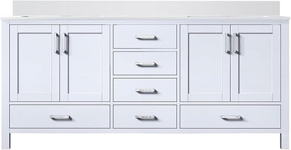 Jacques 72 in. W x 22 in. D White Double Bath Vanity and White Quartz Top