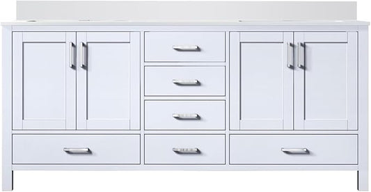 Jacques 72 in. W x 22 in. D White Double Bath Vanity and White Quartz Top
