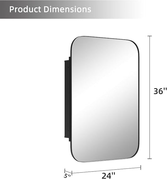 Casaphoria 36" H x 24" W Wall Medicine Cabinets Mirrors, Bathroom Medicine Cabinet with Mirror, Metal Frame Wall Mirror Cabinet, Black H