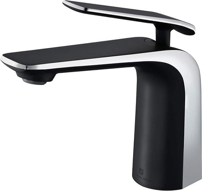 TOCALOCA Matte Black and Polished Chrome Bathroom Basin Faucet, Premium Brass One Hole Lavatory Vanity Sink Faucet Single Handle, Contemporary Bathroom Single Lever Mixer Tap Black and Sliver