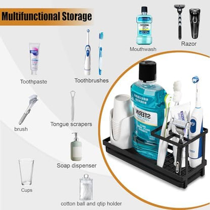 Toothbrush Holders Toothpaste Organizer Bathroom Accessories, Matte Black