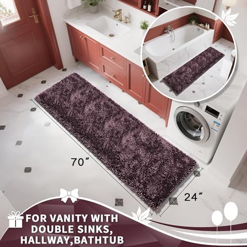 Yimobra Long Bathroom Rugs Runner 70x24 Inch, Extra Thick Soft Absorbent Chenille Bath Mat, Non Slip Machine Washable, Quick Dry Bath Rugs for Bathroom Floor, Tub and Shower, Purple Grey