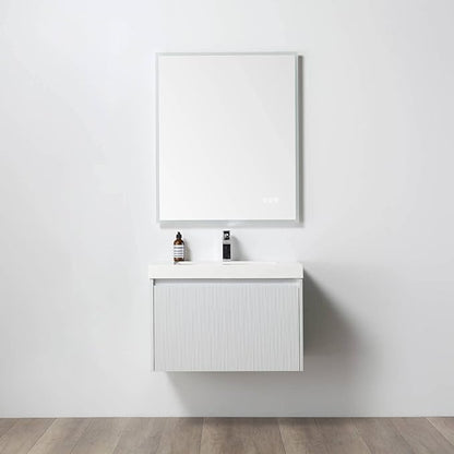 Blossom 30 Inch Bathroom Vanity with Sink | All Wood Wall Mounted Floating Vanity Cabinet with Acrylic Sink | Soft-Close Drawer | Modern Minimalist Style (30" w/Acrylic Basin, Matte White)
