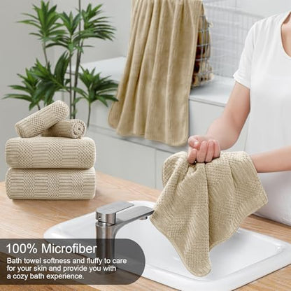8 Piece Bath Towel Set-2 Oversized Bath Sheets(35"x70"),2 Hand Towels,4 Washcloths-Extra Large Microfiber Towel Sets,Less Lint Highly Absorbent & Quick Dry Bath Towels for Bathroom Gym Pool,Camel