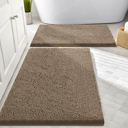 Smiry Chenille Bathroom Rugs Sets 2 Piece (30x20+24x16, Camel)