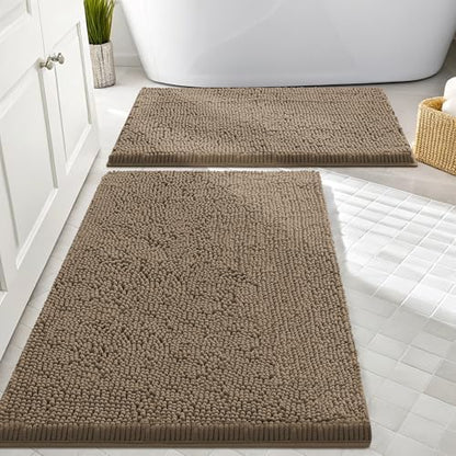 Smiry Chenille Bathroom Rugs Sets 2 Piece (30x20+24x16, Camel)