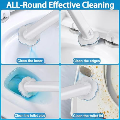 Disposable Toilet Brush and Holder Set with 48 Toilet Cleaner Refills，Toilet Bowl Brush Kit with Refill Pads Disposable Toilet Cleaning System for Toilet Bowl，Bathtub，Bathroom - White