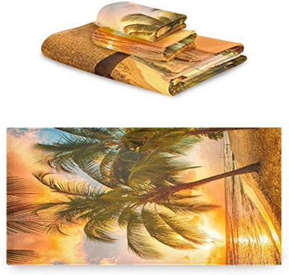 Naanle Beautiful Beach Sunset Palm Trees Soft Luxury Decorative Set of 3 Towels, 1 Bath Towel+1 Hand Towel+1 Washcloth, Multipurpose for Bathroom, Hotel, Gym, Spa and Beach