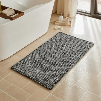 Triohero Waffle Bath Mat, Boho Bathroom Rugs Non Slip, 24x48 Black & White