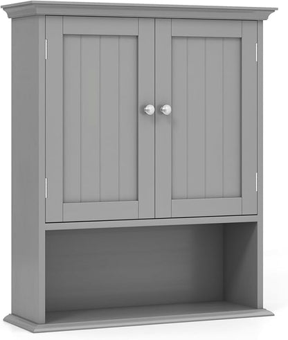Giantex Wall Mounted Medicine Cabinets - Above Toilet Bathroom Cabinet with Adjustable Shelf, Open Shelf, Over The Toilet Space Saver Storage Cabinet for Laundry Room, Kitchen, Cupboard (Gray)
