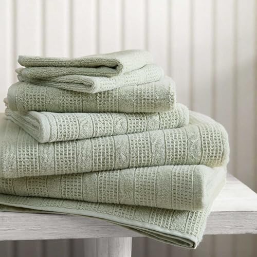 Martha Stewart - Bath Towels, Soft & Absorbent 100% Cotton Towels, Solid 500 GSM, 6-Piece Bathroom Towel Set with Textured Weave (Bedford Cottage Green)
