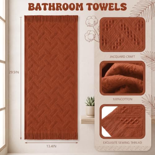 HunnmingRe 4 Pack Boho Hand Towel for Kitchen, Burnt Orange
