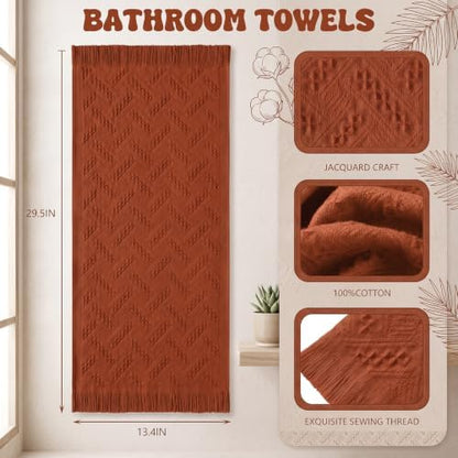 HunnmingRe 4 Pack Boho Hand Towel for Kitchen, Burnt Orange