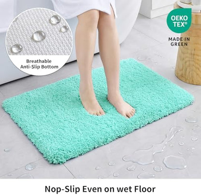 Disolla Mint Green Bathroom Rug 20x32 - Non-Slip Plush Thick Bath Mat, Highly Absorbent & Ultra Soft Fluffy Floor Mat, Machine Washable for Shower and Tub