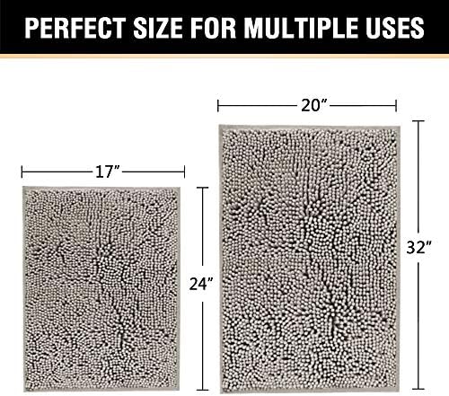 H.VERSAILTEX Extra Thick Chenille Plush Pattern Bath Rugs for Bathroom Non Slip - Soft Plush Shaggy Bath Mats for Bathroom Floor, Indoor Mats Rugs for Entryway (Dark Grey, 32 x 20 Plus 24 x 17 Inches)