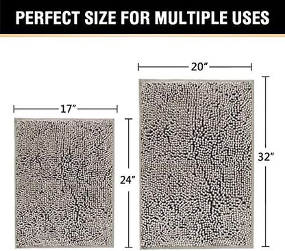 H.VERSAILTEX Extra Thick Chenille Plush Pattern Bath Rugs for Bathroom Non Slip - Soft Plush Shaggy Bath Mats for Bathroom Floor, Indoor Mats Rugs for Entryway (Dark Grey, 32 x 20 Plus 24 x 17 Inches)