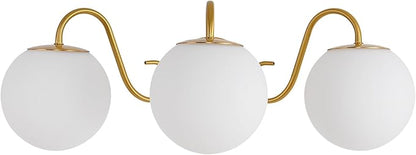 3 Lights Vintage Bathroom Vanity Light Fixtures Over Mirror, Brushed Gold Vanity Lights For Bathroom With Milk White Glass Globe Shade, Wall lights For Bedroom, Hallway, Dressing Table,Includ G9 Bulbs