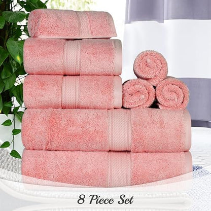 SUPERIOR Egyptian Cotton Ultra Plush & Absorbent, 8 Piece Set, Tea Rose