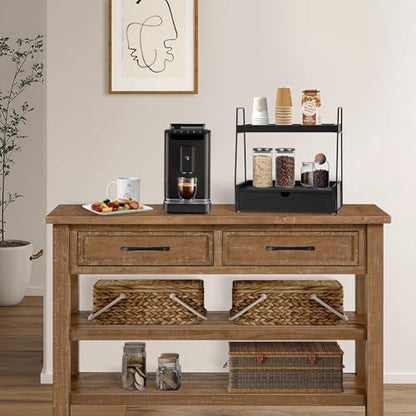 2-Tier Bathroom Countertop Organizer with Drawer, Wood Vanity Shelf Black