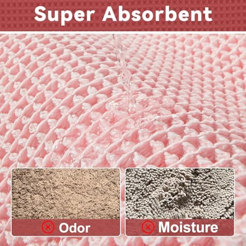 Triohero Waffle Bath Mat, Cute Bathroom Rugs, 20x30 Light Peachy Pink