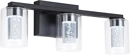 3-Light Bathroom Light Fixtures, Black Modern Vanity Lights with Clear Glass Shade, Bathroom Wall Lamp with Crystal Bubble for Mirror Kitchen Living Room Hallway