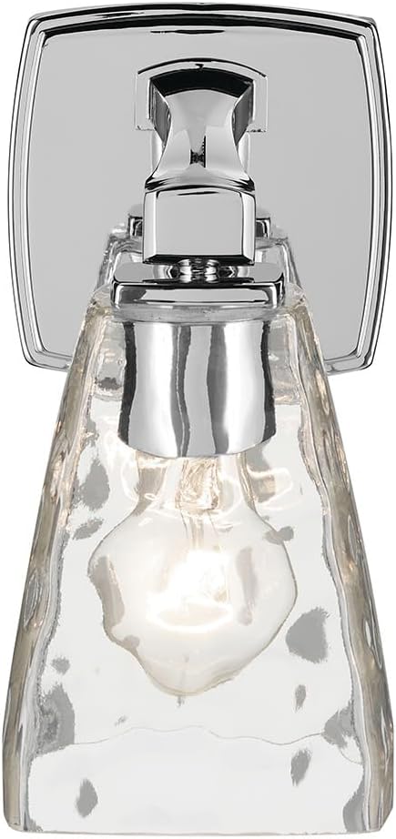 Kichler Marant 5" 1-Light Wall Sconce with Clear Water Glass in Chrome, for Bathroom, Powder Room, Hallway, (5" W x 9.5" H), 55214CHWTR