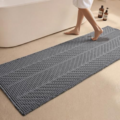 Sunfly Bathroom Runner Rug,Extra Soft Absorbent Waffle Bath Mat Quick Dry & Washable, Grey Boho Runner for Shower Floor Decor 24"x72" Grey