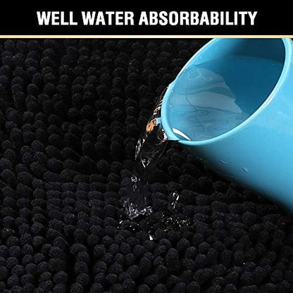 H.VERSAILTEX Black Bathroom Rug Set 2 Piece, Bath Mats for Bathroom Floor, Super Thick Soft Shaggy Chenille Bath Mats Machine Washable, Dry Fast Water Absorbent Bath Mats(20" x 32"/17" x 24")